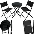 Hochwertige tectake Bistroset und 2 x kleiner runder Esstisch Klapptisch und Klappstuehle Set platzsparende Moebel wetterresistent geeignet fuer Balkon Terrasse Gartenmoebel schwarz Variante 458