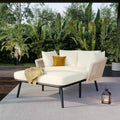 Hochwertige Merax Sonnenliege ausgestattet mit 2 Kissen und 2 Polster Liegestuhl mit abnehmbar und waschbar Kissen geeignet fuer Balkon Terrasse Gartenlounge Set Beige Variante 156