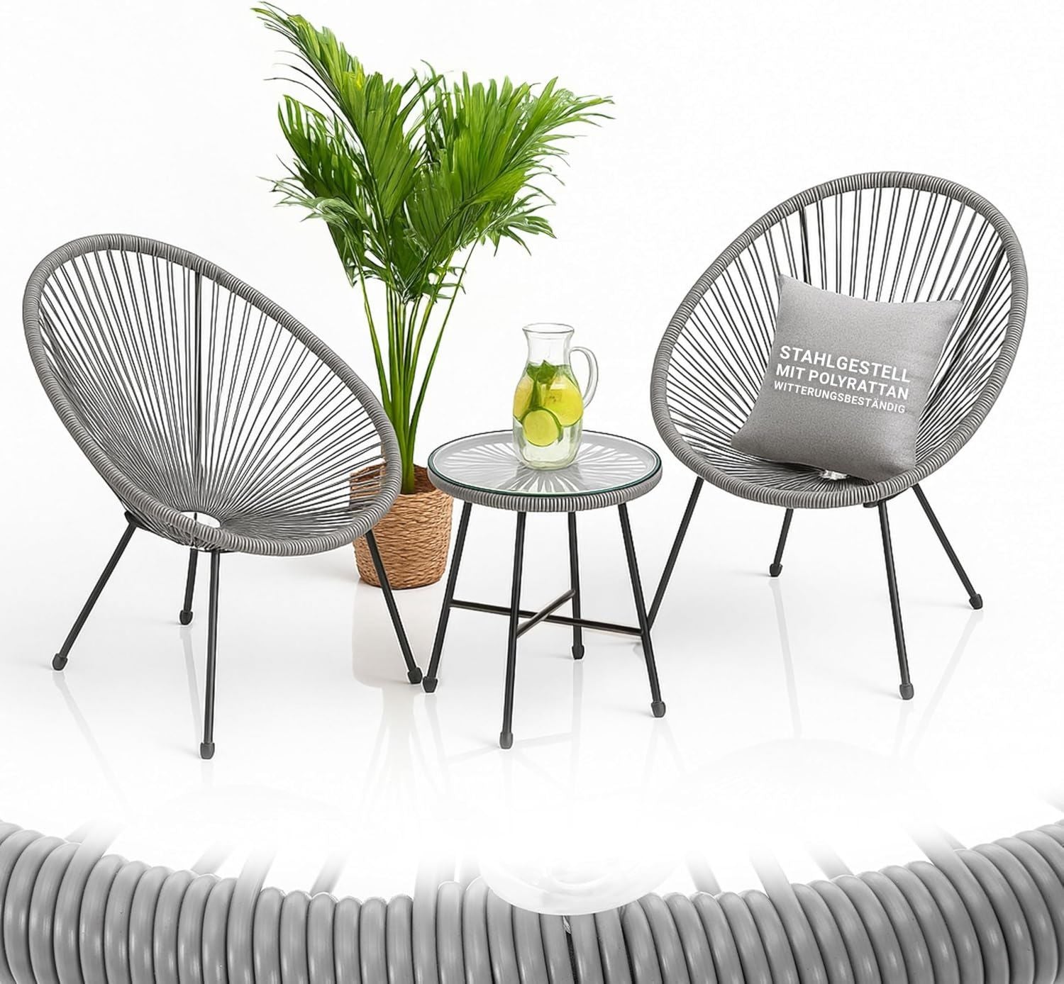 Hochwertige Balkonmoebel Set Ostana 3 teilig 2 Armstuehle stilvolle TerrassenloungeSet geeignet fuer Balkon Terrasse Gartenmoebel Balkonset Hellgrau Variante 462