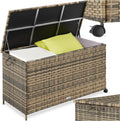 Hochwertige tectake Auflagenbox 253 l 116 x 54 x 64 cm 2 drehbare Rollen ausgestattet mit Feststellbremse Polyrattan mit Aluminiumrahmen Polsterbox Kissenbox geeignet fuer Gartenpolster Aufbewahrung Aufbewahrungsbox natur Variante 463
