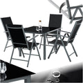 Hochwertige tectake Gartenmoebel Set ausgestattet mit und 4 klappbaren Stuehlen mit Verstellbarer Rueckenlehne Aluminium Gartenmoebel 4 1 Sicherheitsglas Tischplatte Gartentisch mit Stuehlen wetterbestaendig anthrazit Variante 461