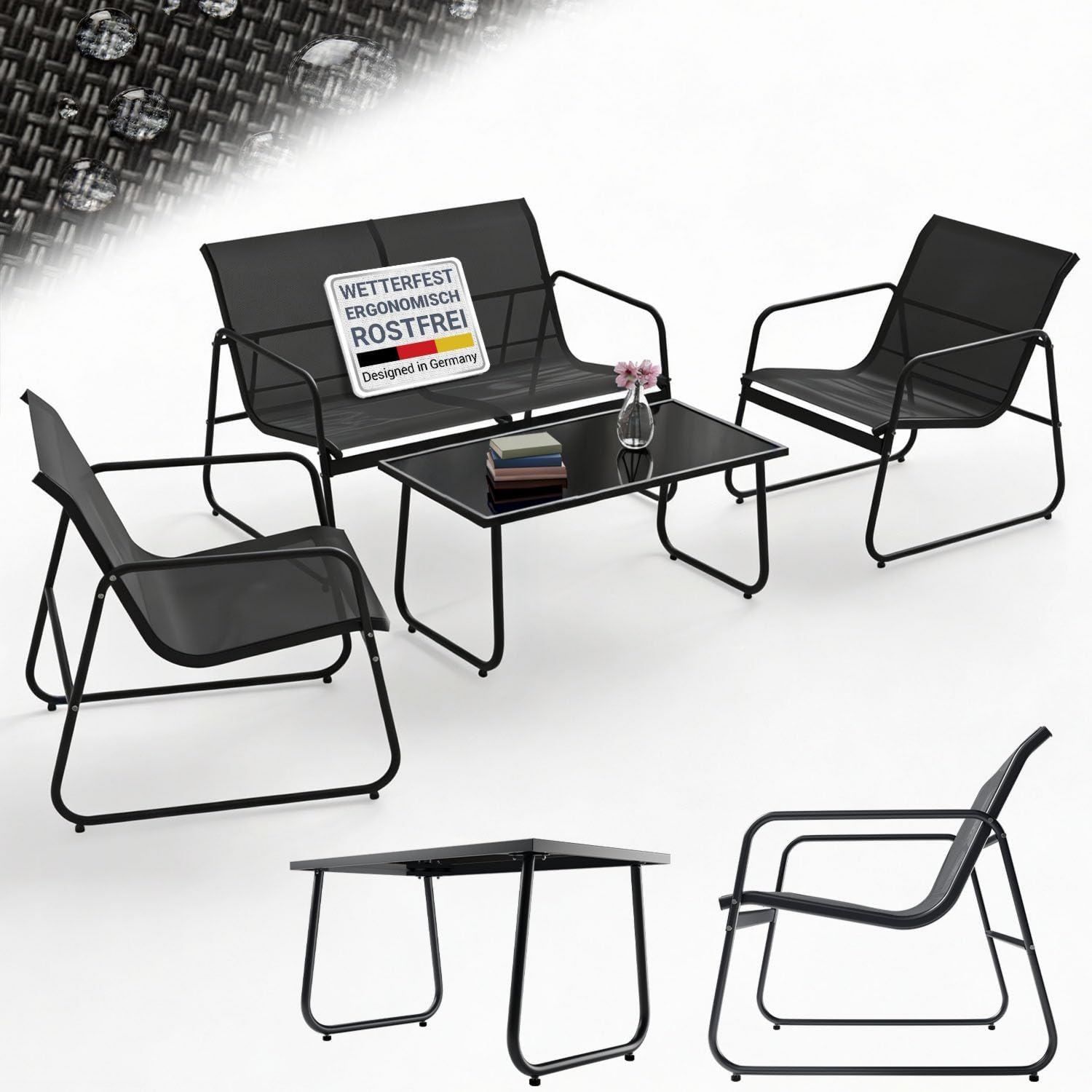 Hochwertige Gartenmoebelset Genua 4 TLG anthrazit GartenloungeSet Bank geeignet fuer den Ausseneinsatz geeignetes Textil LongLife Stahlgestell Variante 389
