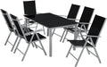 Hochwertige tectake Sitzgarnitur Aluminium Klappstuehle Lounge Set ausgestattet mit 6X Stuehle und 1x Glastisch Esstisch Gartenmoebel Set witterungsbestaendig geeignet fuer den Balkon Gartenstuehle Terrassenmoebel Liegestuhl Silber Variante 490