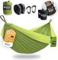 Hochwertige NATURBUMMLER Haengematte Tree Protec ausgestattet mit Baumschutz Befestigung 300x170cm geeignet fuer 1 bis 2 Personen Ultraleicht wetterfest doppellagige Camping Haengematte fuer Naturgruen Variante 472