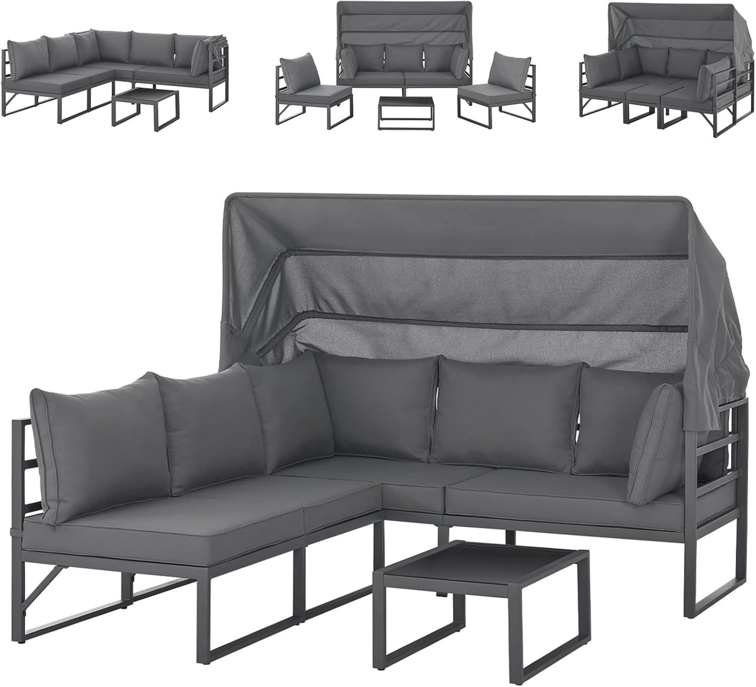 Hochwertige Maui Gartenmoebel Lounge Set ausgestattet mit Dach Sofa Strandkorb Sonneninsel Stahl grau Variante 426